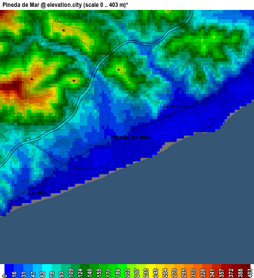 Pineda de Mar elevation map