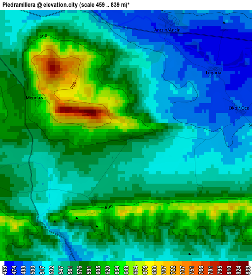 Piedramillera elevation map