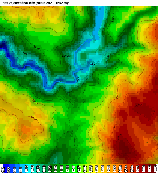 Pías elevation map