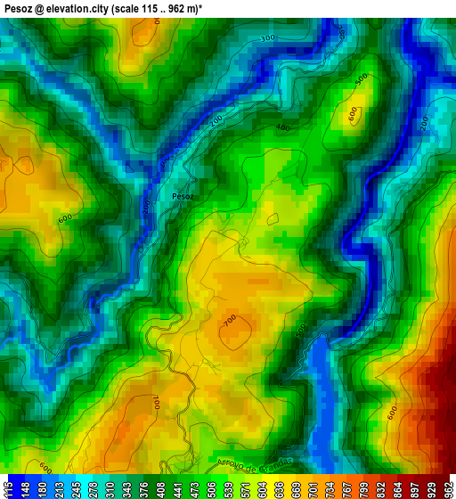 Pesoz elevation map