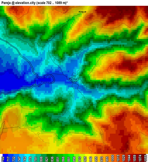 Pareja elevation map