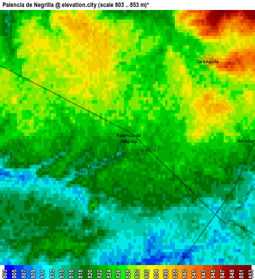 Palencia de Negrilla elevation map