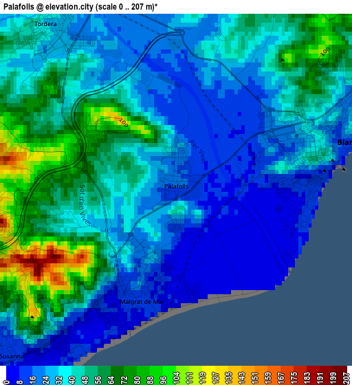 Palafolls elevation map