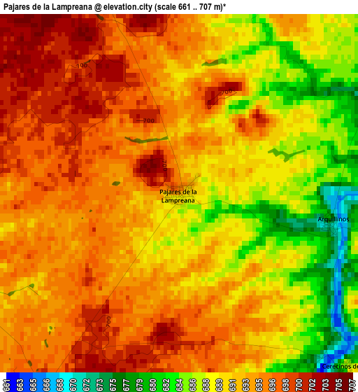 Pajares de la Lampreana elevation map