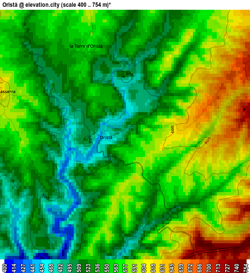 Oristà elevation map