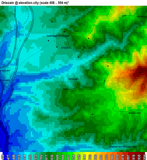 Orísoain elevation map