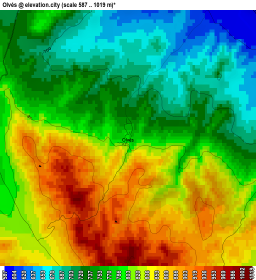 Olvés elevation map