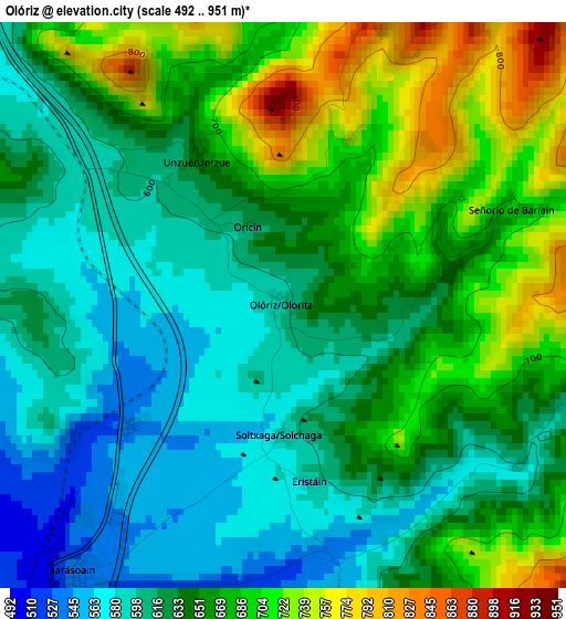 Olóriz elevation map