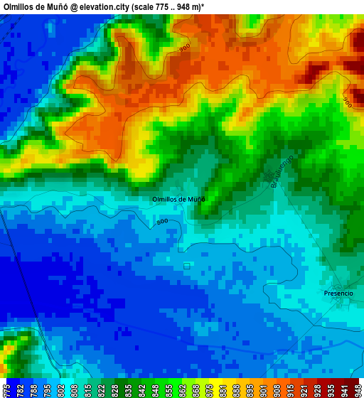 Olmillos de Muñó elevation map