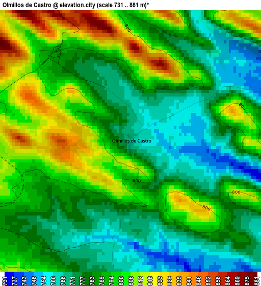 Olmillos de Castro elevation map