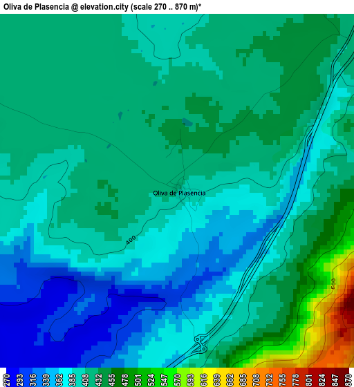 Oliva de Plasencia elevation map