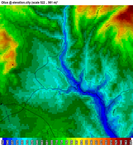 Olius elevation map