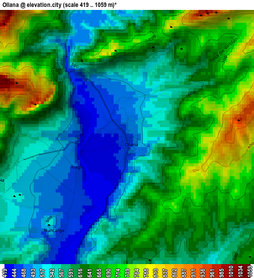 Oliana elevation map