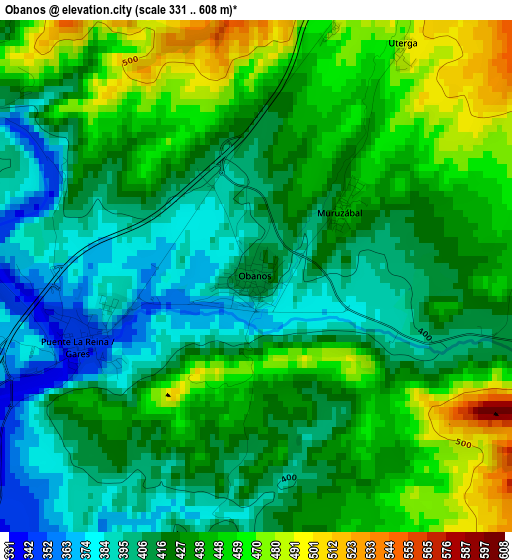 Obanos elevation map