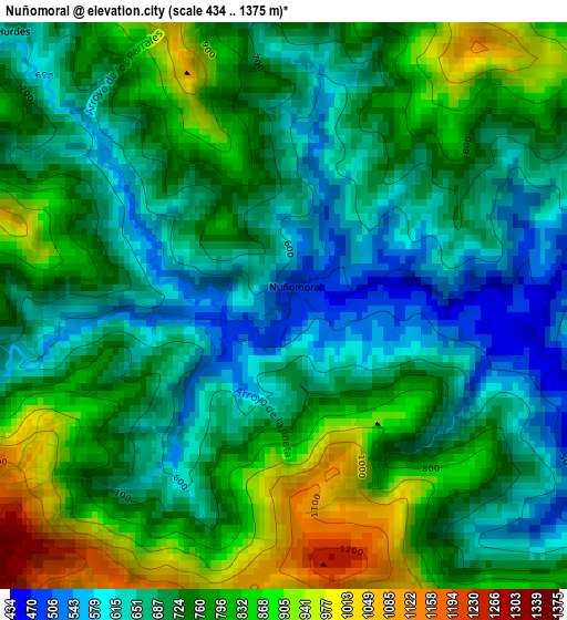 Nuñomoral elevation map