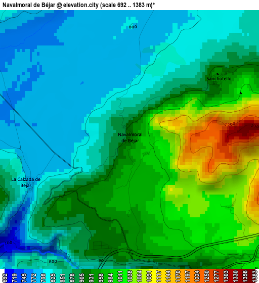 Navalmoral de Béjar elevation map