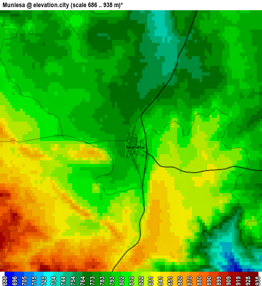 Muniesa elevation map