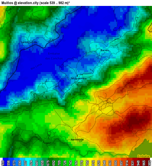 Muiños elevation map