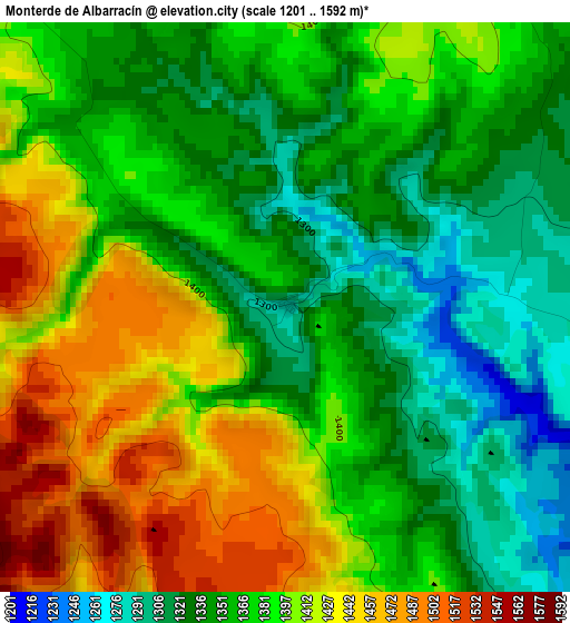 Monterde de Albarracín elevation map