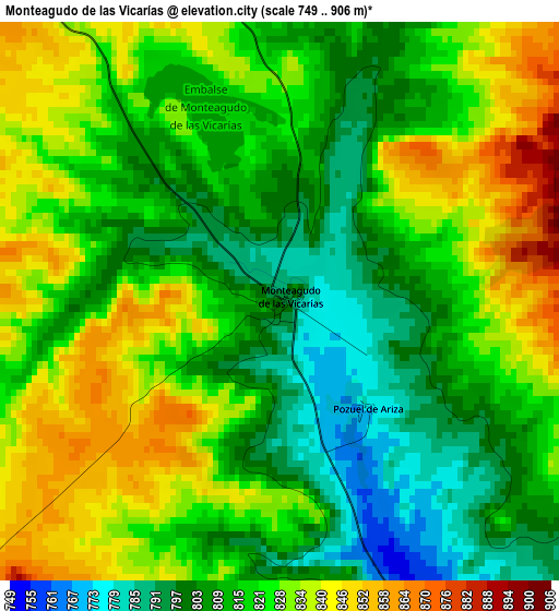 Monteagudo de las Vicarías elevation map