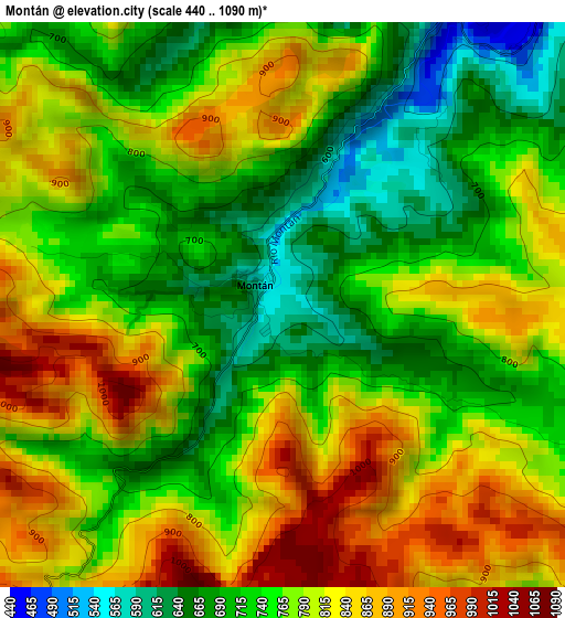 Montán elevation map