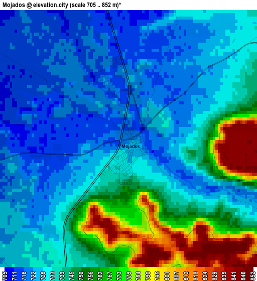 Mojados elevation map