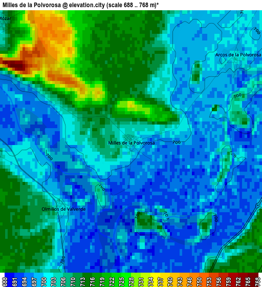 Milles de la Polvorosa elevation map