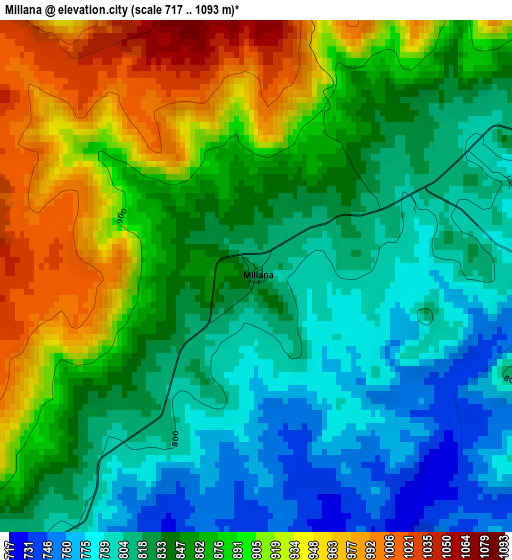 Millana elevation map