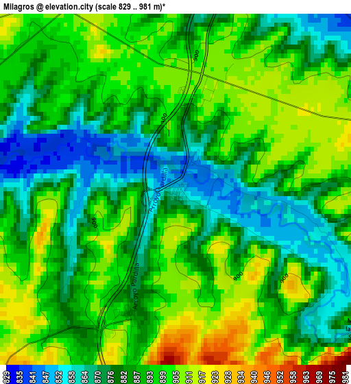 Milagros elevation map