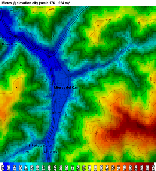 Mieres elevation map