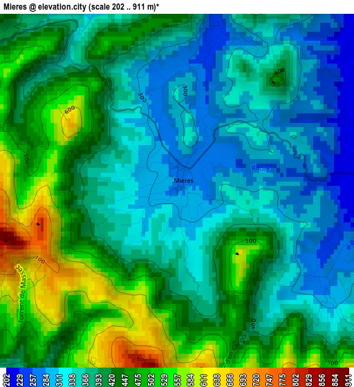 Mieres elevation map