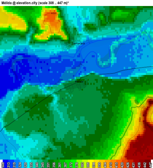 Mélida elevation map