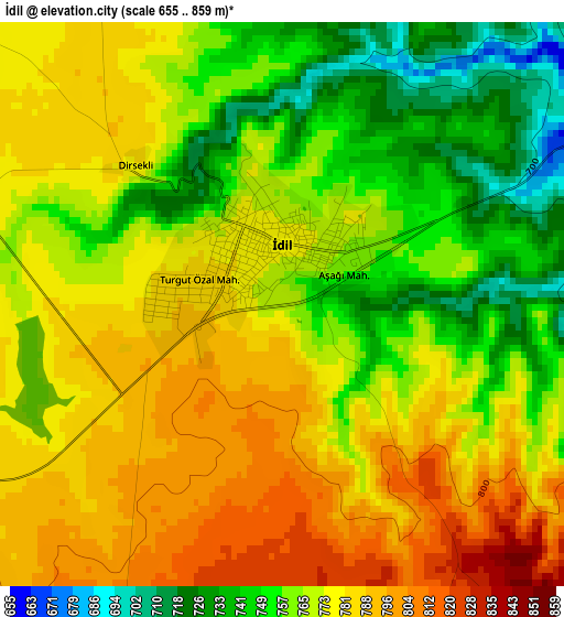 İdil elevation map