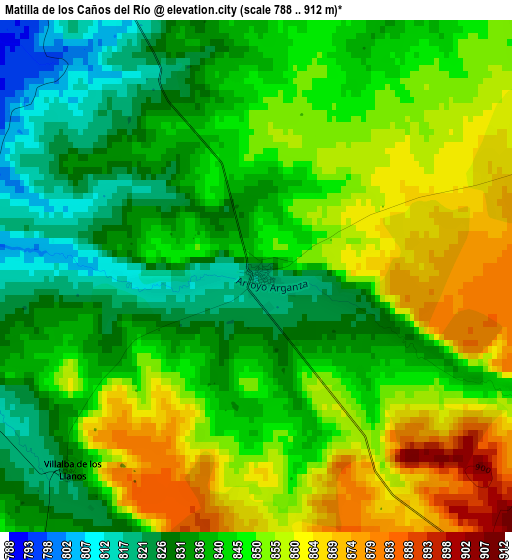 Matilla de los Caños del Río elevation map