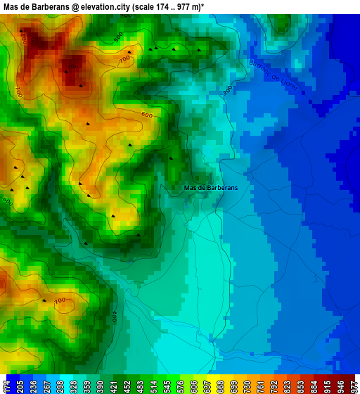 Mas de Barberans elevation map