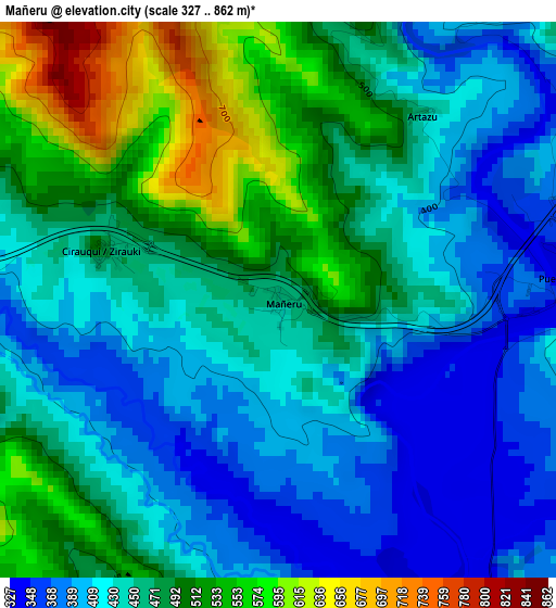 Mañeru elevation map