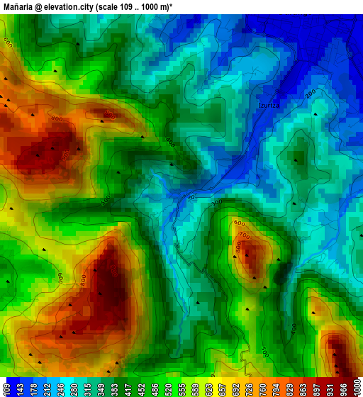 Mañaria elevation map