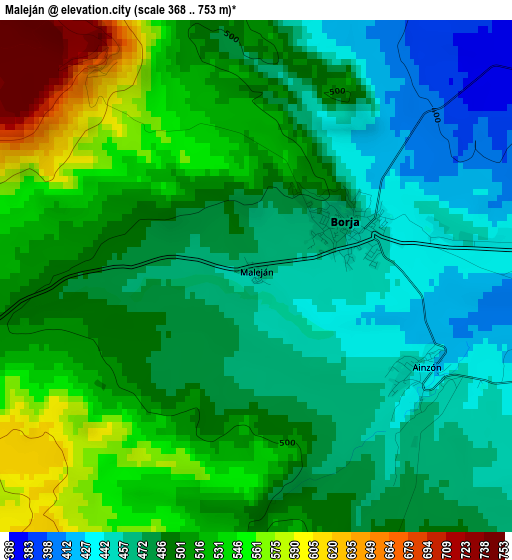 Maleján elevation map