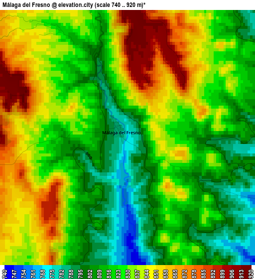 Málaga del Fresno elevation map