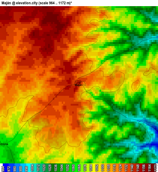 Maján elevation map