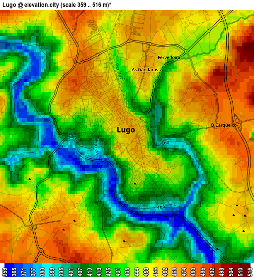 Lugo elevation map