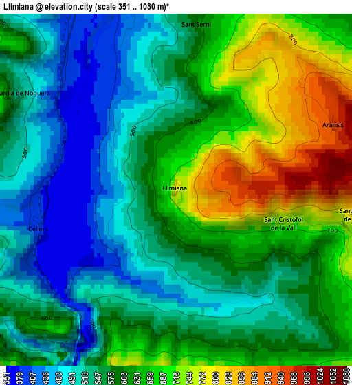 Llimiana elevation map