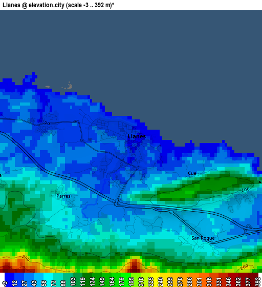 Llanes elevation map