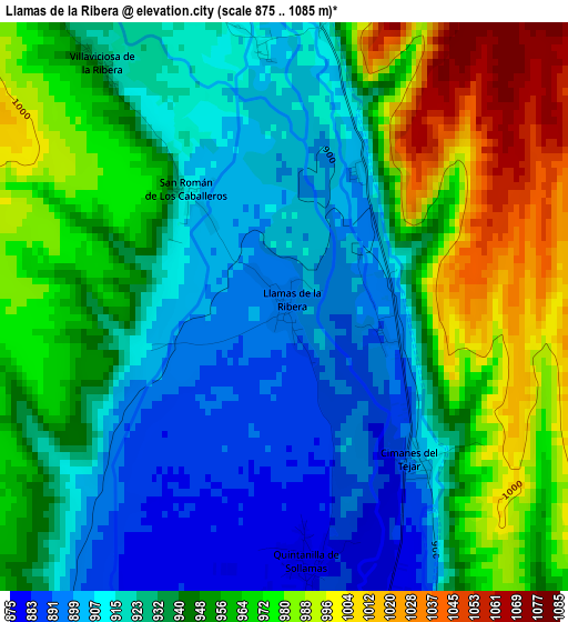 Llamas de la Ribera elevation map