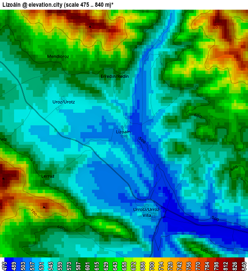 Lizoáin elevation map