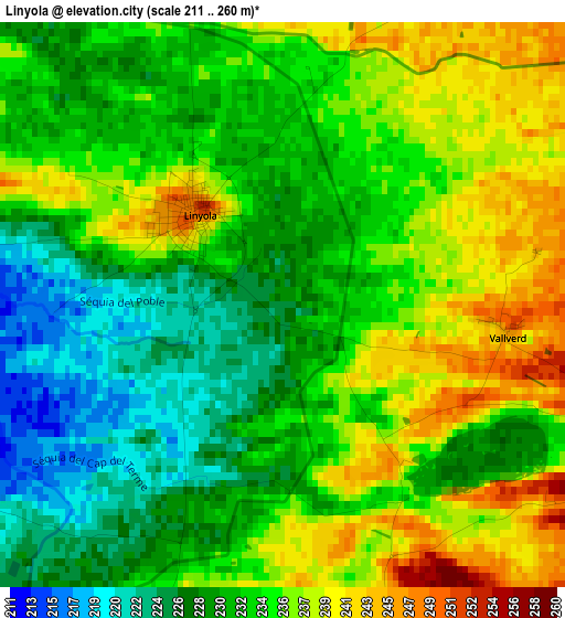 Linyola elevation map