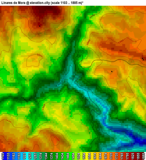 Linares de Mora elevation map