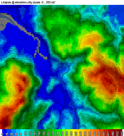 Limpias elevation map