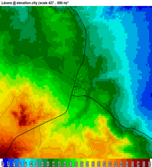 Lécera elevation map