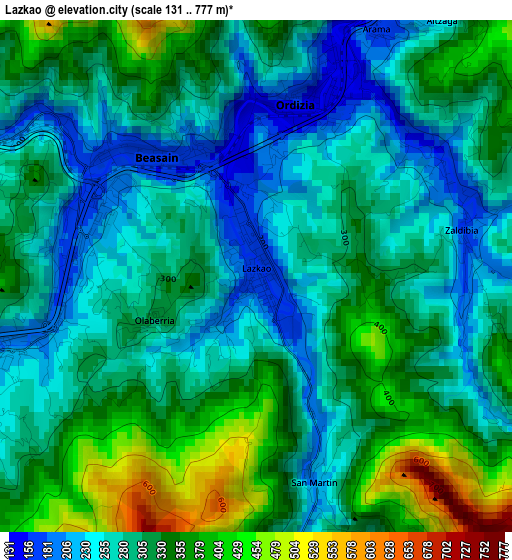 Lazkao elevation map